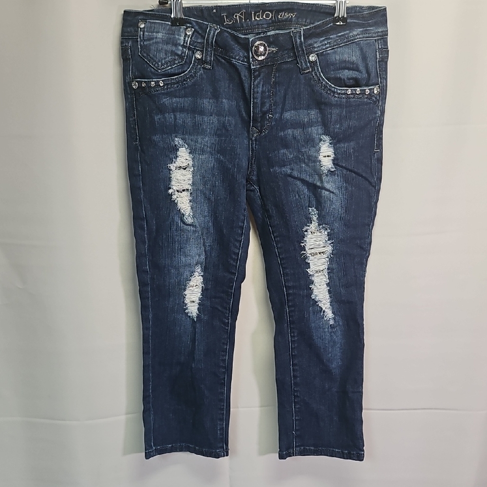 Distressed Denim Capris